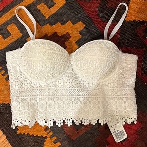 White lace bralette bustier bra strapless crop club top lacy - forever 21 M